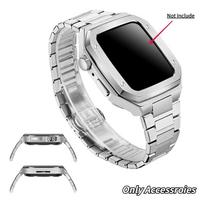 Tinka Apple Watch Series 4/5/6/7/SE 44 mm 45 mm apyrankei su dėklu nerūdijančio plieno apyranke IWatch 3 šarvai, apsauginis metalinis buferis 44mm sidabras