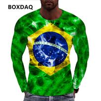 Brazilijos Vėliavos Rašto Vyriški Marškinėliai Pavasaris Ruduo Ilgomis Rankovėmis 3D Dažymo Technika Spausdinimas Gatvės Hip Hop Vyriški Marškinėliai 6XL Didelio Dydžio Laisvalaikio Viršutiniai Drabužiai S blue