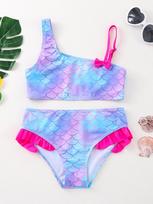 Žuvies žvynų rašto mergaičių bikini maudymosi kostiumų komplektas Viršus + Apatinė dalis 3-4Y
