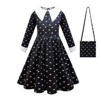 Moterų trečiadienio Addams suknelė Helovino kostiumai Suknelė Cosplay vakarėlio kostiumas 120 juoda