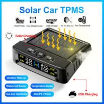 Saulės TPMS automobilių padangų slėgio aliarmo įtaisas Automatinis padangų slėgio apsauga Spalvingas skaitmeninis ekranas 4 išoriniai jutikliai Padangų slėgio temperatūros įspėjimas