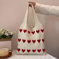 Madingas širdies formos rašto megztas kiauraraštis pirkinių krepšys retro moteriškas didelės talpos moteriškas pintas nertas rankinis krepšys per petį 35x10x31cm smėlis