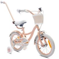 FLOWER BIKE Dviratis mergaitei 14 colių, stūmimo strypas, šoniniai ratai, krepšys abrikosų spalvos, FLOWER BIKE Dviratis mergaitei 14 colių, stūmimo strypas, šoniniai ratai, krepšys abrikosų spalvos