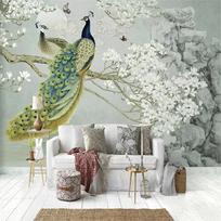Sienų tapetai 3D Povas Magnolijos Gėlės Sienų Tapyba Svetainės studijos fonas Namų dekoras 200 cm(W) x 140 cm(H)