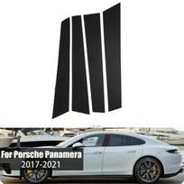 4 vnt. Automobilio langų statramsčių apdailos lipdukai Porsche Panamera 2017-2021, juodi, automobilių atsarginės dalys