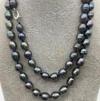 SINGLE STRANDS  9-10MM NATURAL TAHITIAN BLACK PEARL NECKLACE 35 inch