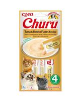 INABA Churu Tuna with bonito flakes 4x14g su tunu ir bonito dribsniais katėms
