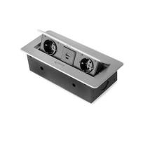 Atlenkiamas rozečių blokas 2x250V, USB A, USB C, sidabrinis