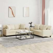 Sofa Sofos komplektas su pagalvėmis, 2 dalių, kreminis, dirbtinė oda