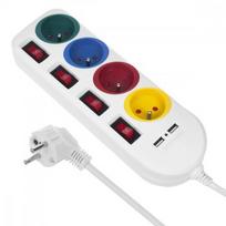 "Maclean" maitinimo juosta, prailgintuvas, 4 lizdai + 2xUSB, su jungikliais, 250VAC/10A, 2.1A 5V, 1,5 m, balta, MCE229 W