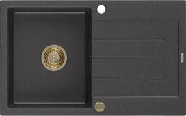 Granitinė virtuvinė plautuvė Mexen Bruno su sifonu, Black granite/Gold