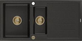 Granitinė virtuvinė plautuvė Mexen Andres su sifonu, Metallic black/gold