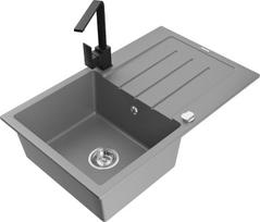 Granitinė virtuvinė plautuvė Mexen Bruno su maišytuvu ir sifonu, Grey/Black