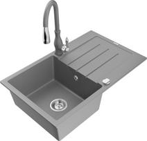 Granitinė virtuvinė plautuvė Mexen Bruno su maišytuvu ir sifonu, Grey