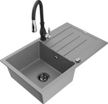 Granitinė virtuvinė plautuvė Mexen Bruno su maišytuvu ir sifonu, Grey/Black