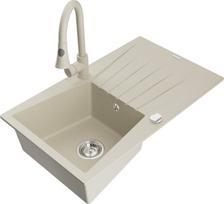 Granitinė virtuvinė plautuvė Mexen Cesar su maišytuvu ir sifonu, Beige