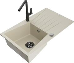 Granitinė virtuvinė plautuvė Mexen Cesar su maišytuvu ir sifonu, Beige/Black