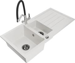 Granitinė virtuvinė plautuvė Mexen Andres su maišytuvu ir sifonu, White/Black/Chrome