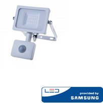 10W LED prožektorius V-TAC, 6000K (šaltai balta), su judesio davikliu, baltu korpusu, SAMSUNG LED chip