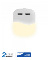 0.5W naktinis šviestuvas V-TAC, 6000K (šaltai balta) su 2xUSB lizdais, stačiakampis, SAMSUNG LED chip