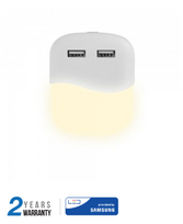 0.5W naktinis šviestuvas V-TAC, 3000K (šiltai balta) su 2xUSB lizdais, stačiakampis, SAMSUNG LED chip