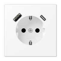 Kištukinis lizdas su įžeminimu ir USB krovikliais, LS 1520-15 CA, matinis lakuotas, baltas
