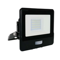 20W LED prožektorius V-TAC, juodu korpusu, 3000K, su judesio davikliu