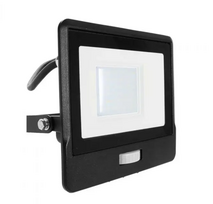 50W LED prožektorius V-TAC, juodu korpusu, 6500K, su judesio davikliu