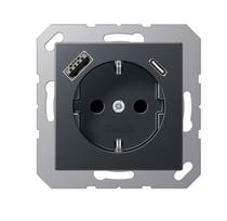 Kištukinis lizdas su A ir C tipo USB jungtimis, padidinta kontaktų apsauga, matinės antracito sp.