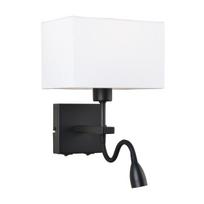 Sieninis šviestuvas NORTE, E27, matinės juodos sp. korpusu, su 3W 3000K LED skaitymo lempute