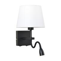 Sieninis šviestuvas NORTE, E27, matinės juodos sp. korpusu, su 3W 3000K LED skaitymo lempute