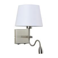 Sieninis šviestuvas NORTE, E27, nikelio sp. korpusu, su 3W 3000K LED skaitymo lempute