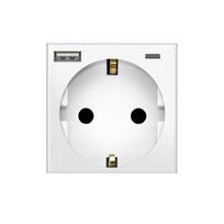 Kištukinis lizdas su įžeminimu, su USB / type C, baltas (be rėmelio)