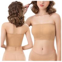 Liemenėlė be petnešėlių bandeau, be lankelių, smėlio spalvos