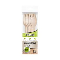 Vienkartinės medinės šakutės PIKNIK Eco 6 vnt.
