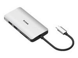 D-LINK USB-C 8-port USB 3.0 hub with HDMI and Ethernet and SD and microSD card reader and USB-C charging port