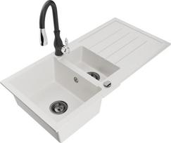 Granitinė virtuvinė plautuvė Mexen Andres su maišytuvu ir sifonu, White/Black