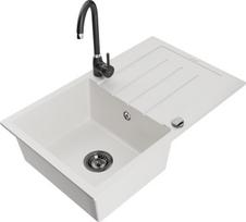Granitinė virtuvinė plautuvė Mexen Bruno su maišytuvu ir sifonu, White/Black