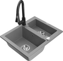 Granitinė virtuvinė plautuvė Mexen Carlos su maišytuvu ir sifonu, Grey/Black