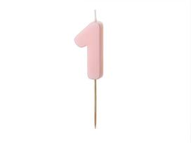 Gimtadienio žvakutė su smeigtuku nr 1 rausva 5,5cm