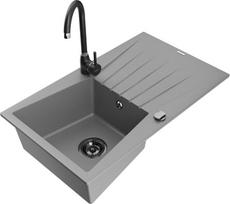 Granitinė virtuvinė plautuvė Mexen Cesar su maišytuvu ir sifonu, Grey/Black