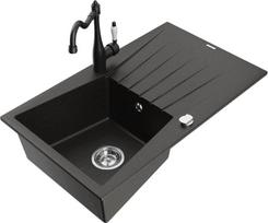 Granitinė virtuvinė plautuvė Mexen Cesar su maišytuvu ir sifonu, Metallic black/gold/black