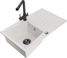 Granitinė virtuvinė plautuvė Mexen Cesar su maišytuvu ir sifonu, White/Black