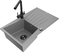 Granitinė virtuvinė plautuvė Mexen Cesar su maišytuvu ir sifonu, Grey/Black