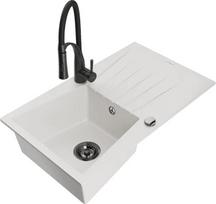 Granitinė virtuvinė plautuvė Mexen Cesar su maišytuvu ir sifonu, White/Black