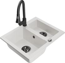 Granitinė virtuvinė plautuvė Mexen Carlos su maišytuvu ir sifonu, White/Black