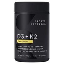 Sports Research D3 125 mcg + K2 100 mcg Veggie Softgel, 120 tablečių, 1 vnt., Korėjos sveikas maistas