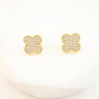 Retro stiliaus mada temperamentas keturlapio dobilo auskarai prabangūs universalūs blizgūs kalnų krištolo auskarai moteriški auskarai earring auksas
