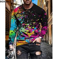 Vyriški medvilniniai marškinėliai ilgomis rankovėmis, apvalia kaklo iškirpte, universalūs marškinėliai, spalvingi tie-dye spaudiniai, dideli dydžiai XS-6XL, madingi gatvės stiliaus viršutiniai drabužiai XS