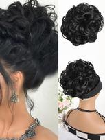 Sintetinis perukas, juoda netvarkinga bandelė Elastinė sutraukiama juostele bb clip Loose Wave Didelė garbanota kuodelė trumpa sintetinė uodegos ilginamoji kuolelė, skirta kasdieniam naudojimui moterims 10inch